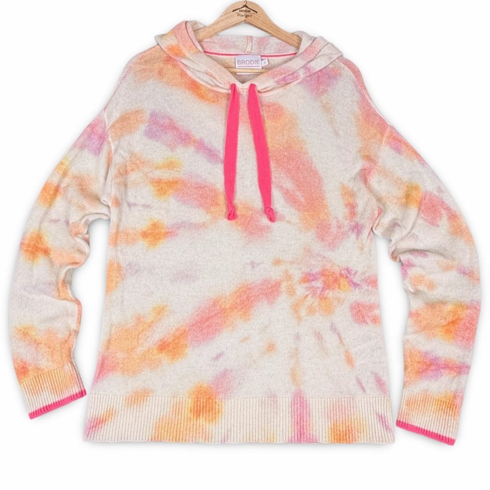 BRODIE Cashmere Tropic Tie-Dye Hoodie Sweater Wmn M Pink Loungewear Luxury Neon